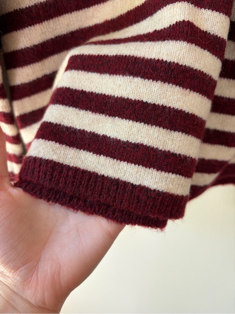 Staccato Burgundy and Oat Striped Knit Relaxed Fit Cardigan Sweater Tomato Girl - Picture 11 of 12